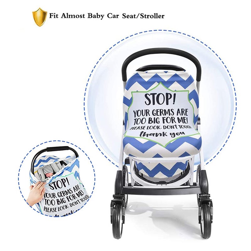 Metplus Stretchy Infant Car Seat Canopy, Metplus Baby Carseat Cover, Soft Nursing Breastfeeding Cover, Multi Use Newborn Carrier/Stroller/Shopping Cart, Boy Girl Shower Gift - No Touch Sign - Image 4